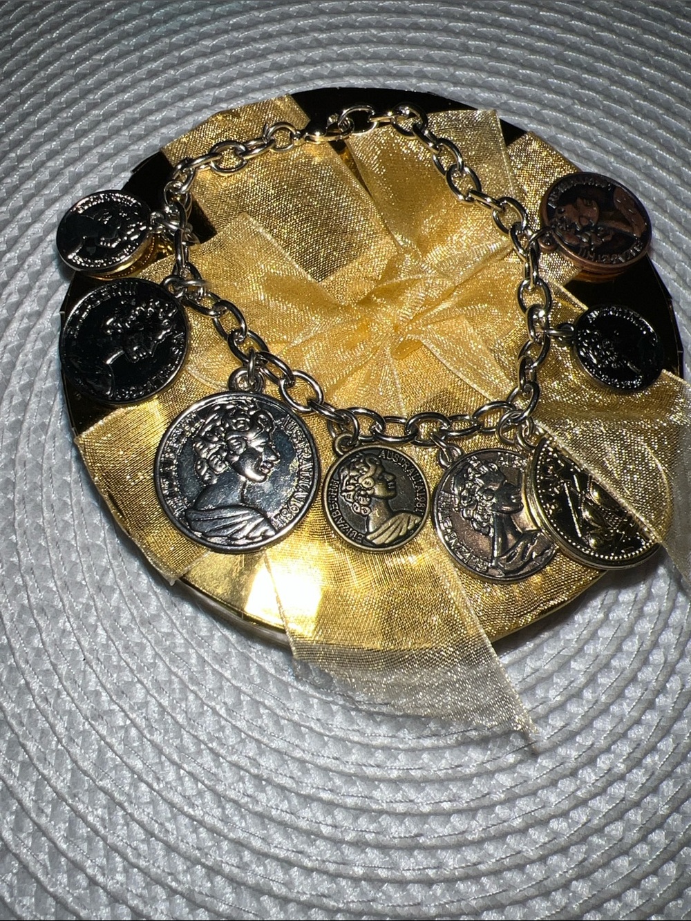 Vintage-Inspired Silver Coin Charm Bracelet - Women's Jewelry, Silver